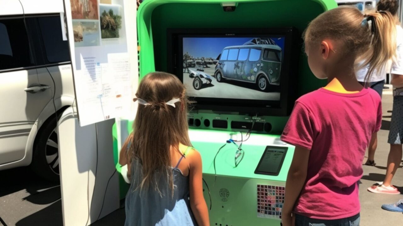 Children at interactive EV display