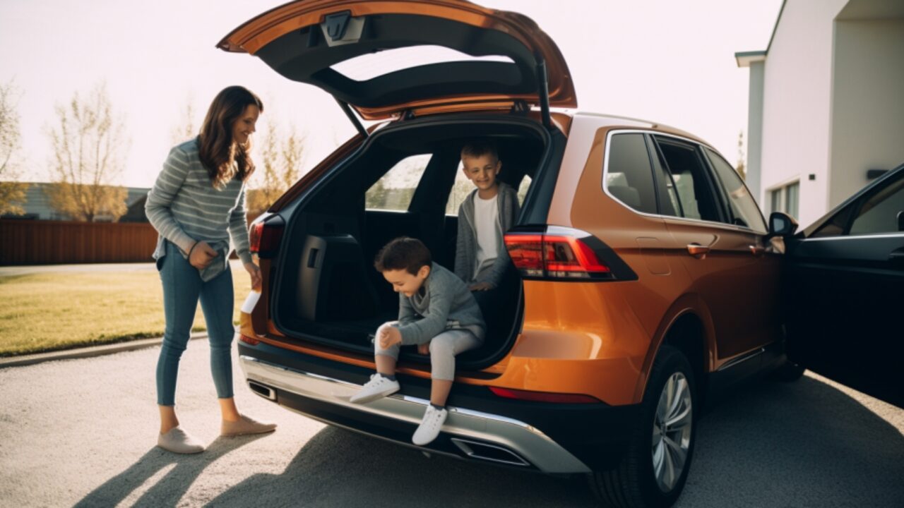 Children helping packing up the car