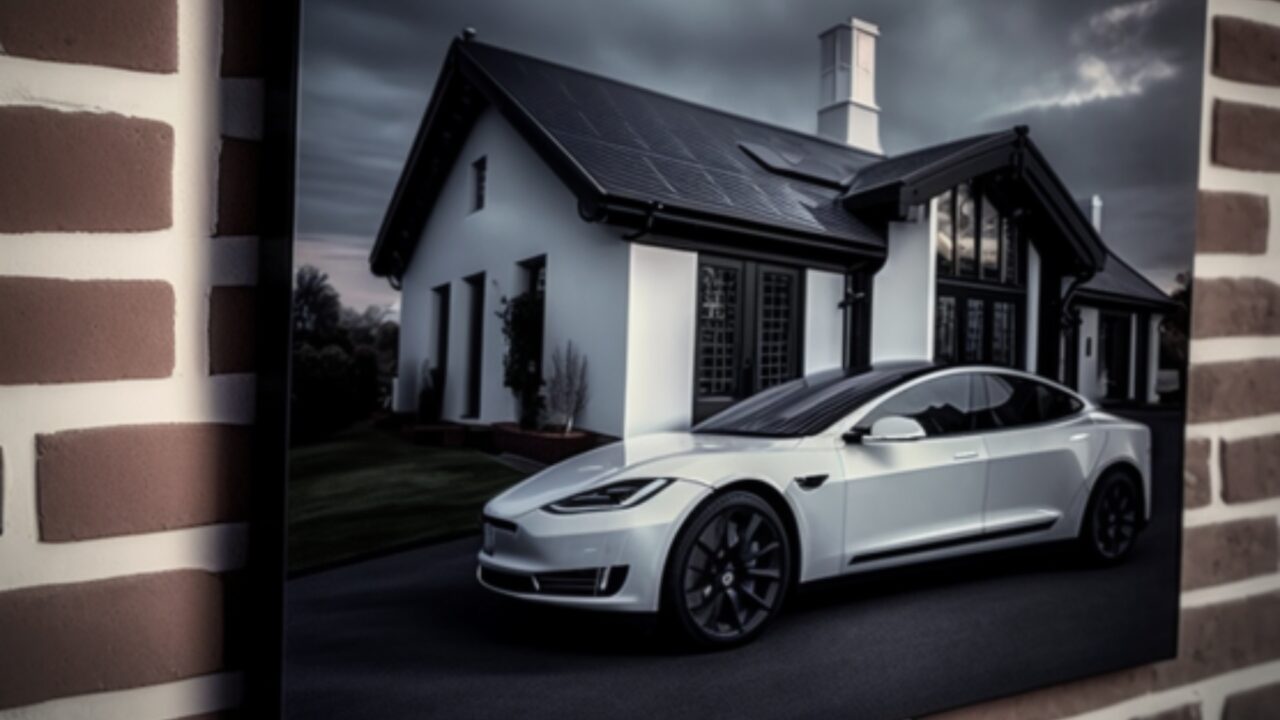 Picture of a Tesla on a wall