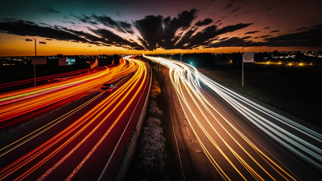 Long shutter highway scene