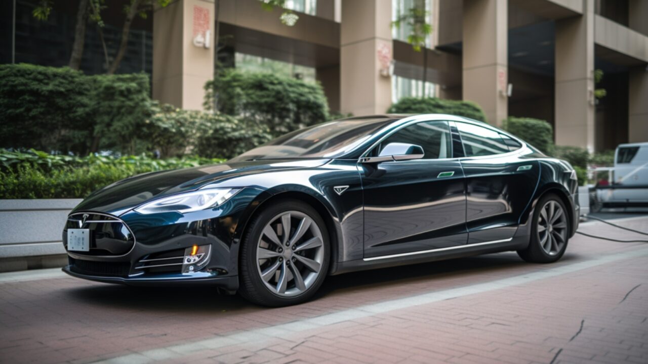 Grey EV in street