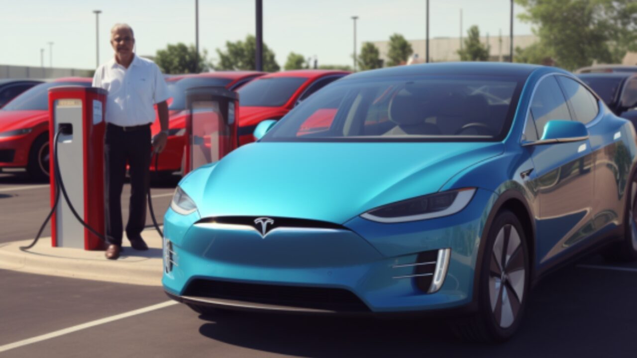 Man standing by a EV charger