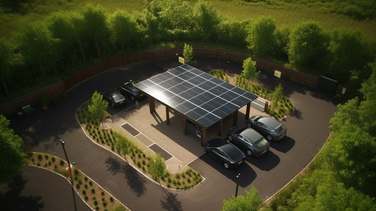 artists impression of EV charging station with solar