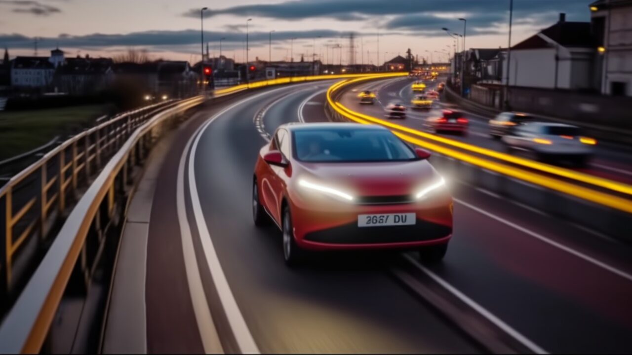 EV driving on a road