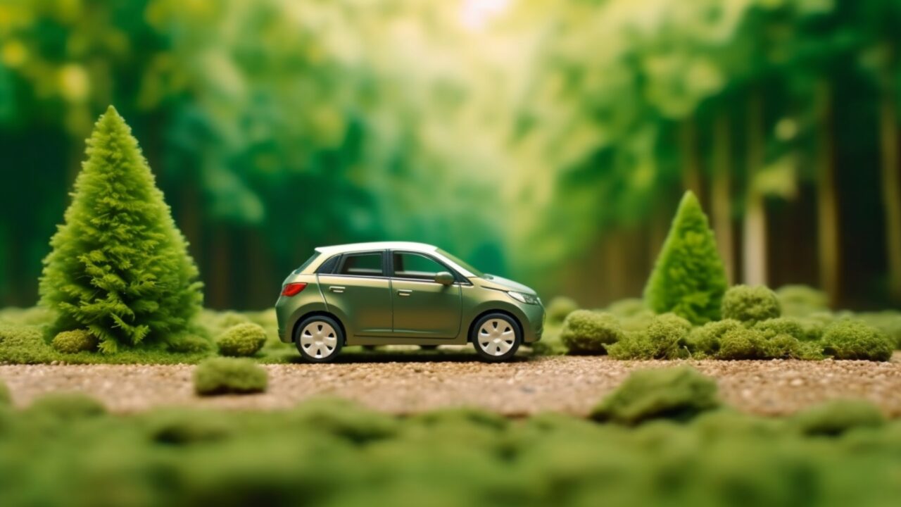 Model car in forest