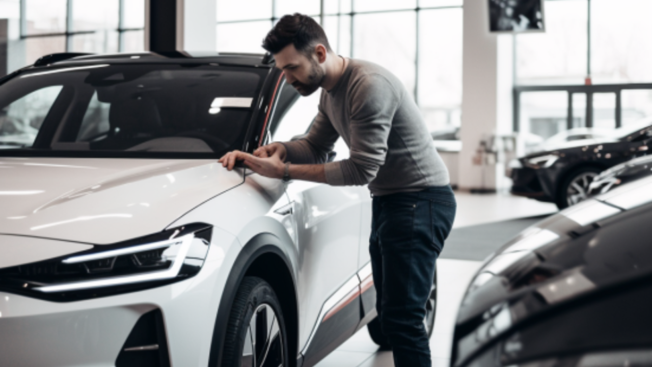 man in car showroom