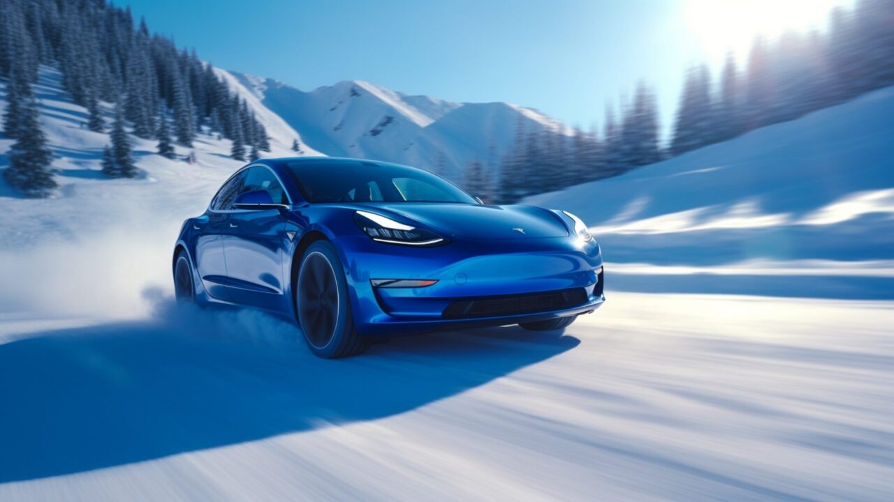 Tesla EV in the snow