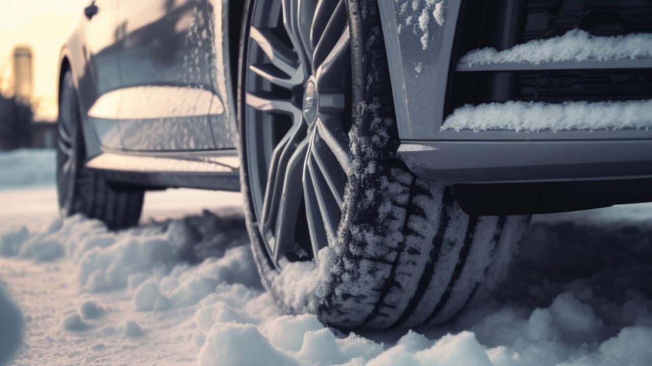 EV tyre covered in snow