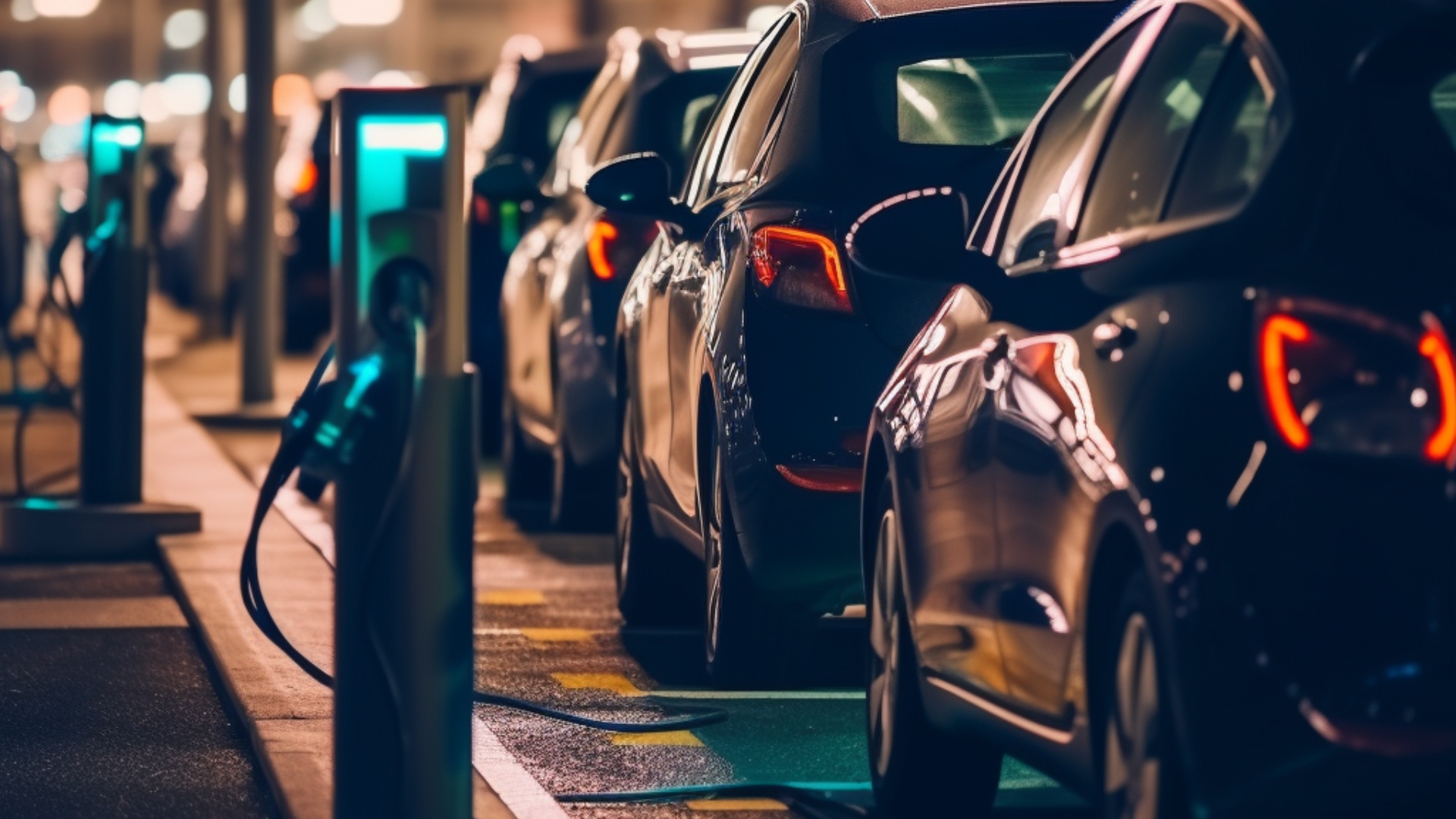 Row of EVs charging