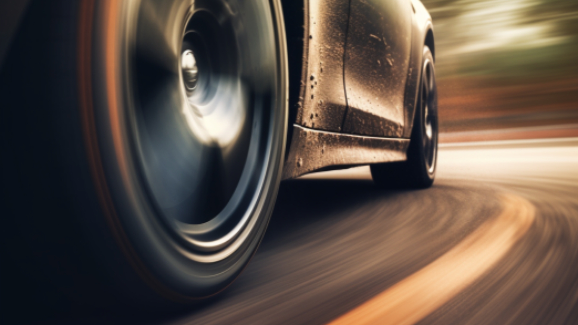 A car tyre moving at speed